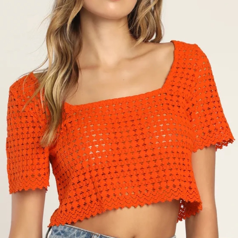 Orange Red Crochet Crop Top